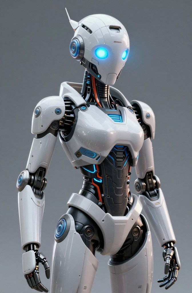 sci-fi android design, cartoon style, glowing eyes