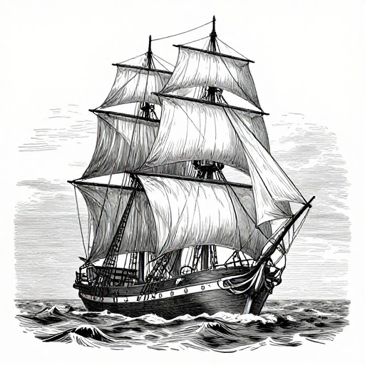 SAILING SHIP - Line Engraving
