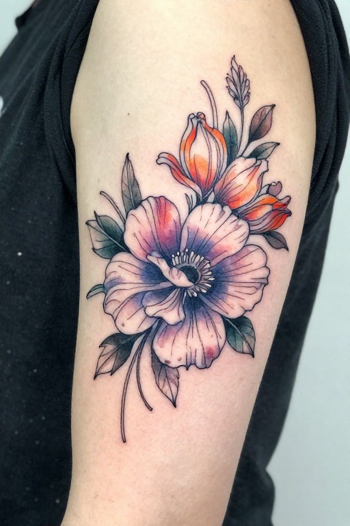 FLORAL WATERCOLOR - Tattoo Stencil