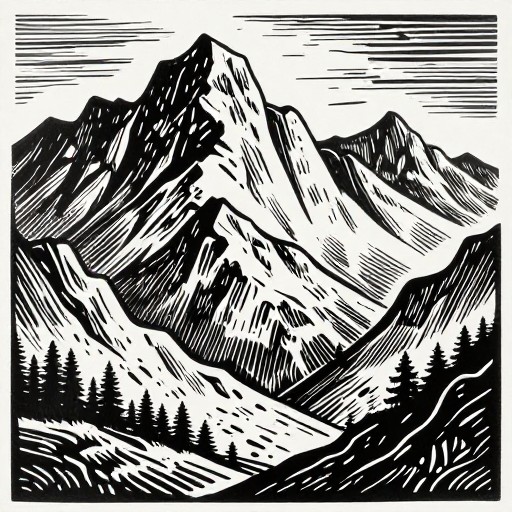 MOUNTAIN VISTA - Woodcut Style