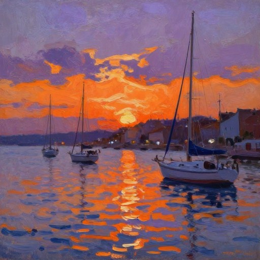 SUNSET HARBOR - Classic Impressionist