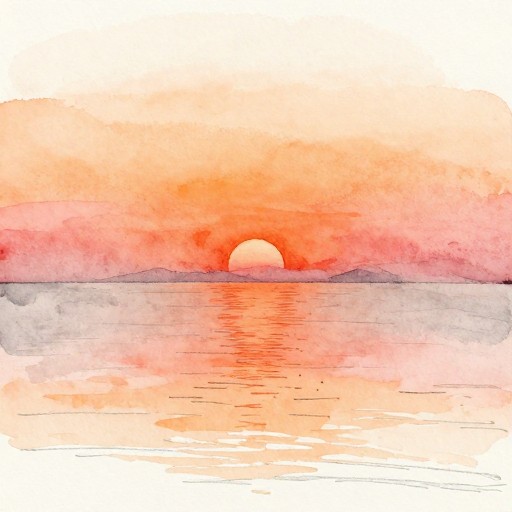 SUNSET OCEAN - Ink & Wash