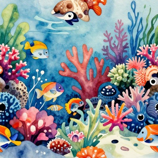 CORAL REEF - Watercolor Wash