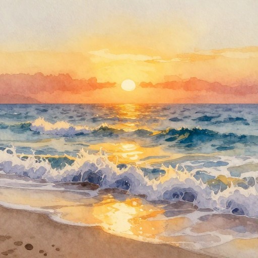 OCEAN SUNSET - Watercolor