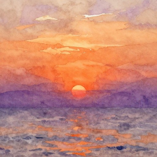 OCEAN SUNSET - Watercolor