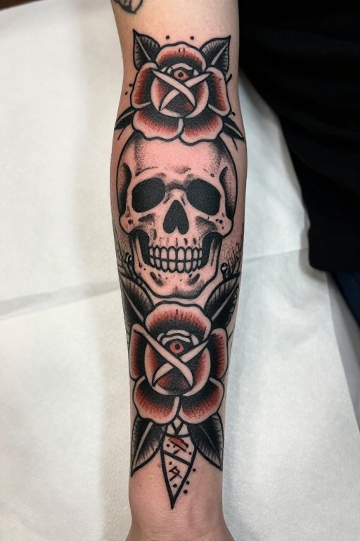 SKULL BLACKWORK - Traditional