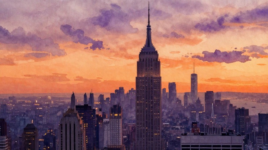 NEW YORK SUNSET - Watercolor