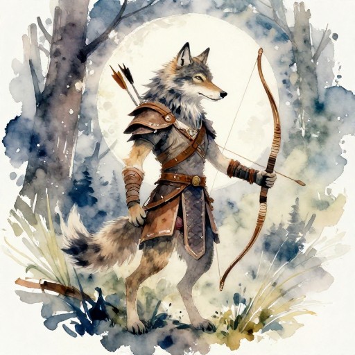 WOLF HUNTRESS - Watercolor