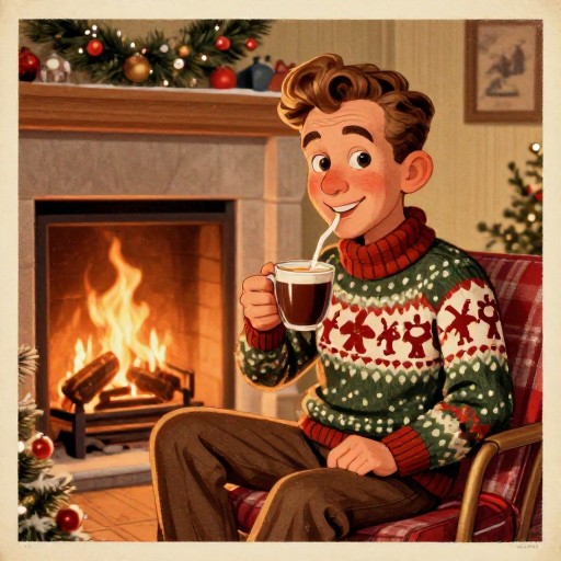 COZY FIRESIDE - Vintage Postcard