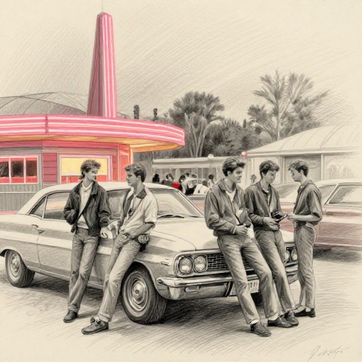DRIVE-IN NIGHT - Pencil Sketch