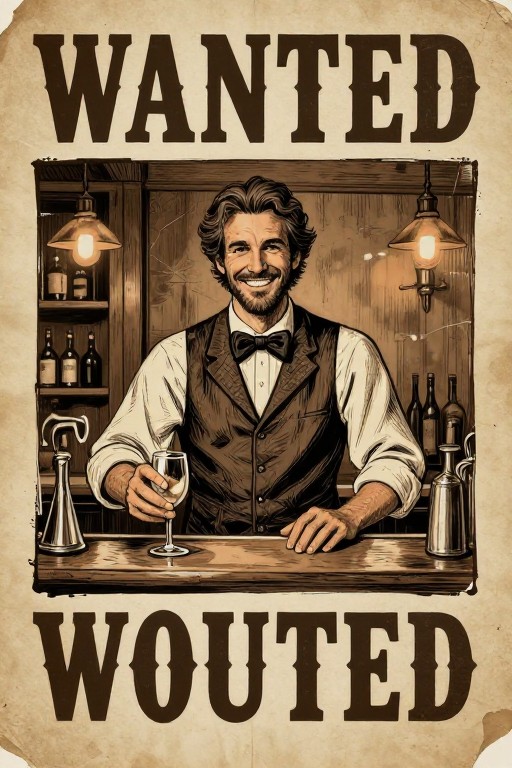 SALOON BARTENDER - Wanted Poster