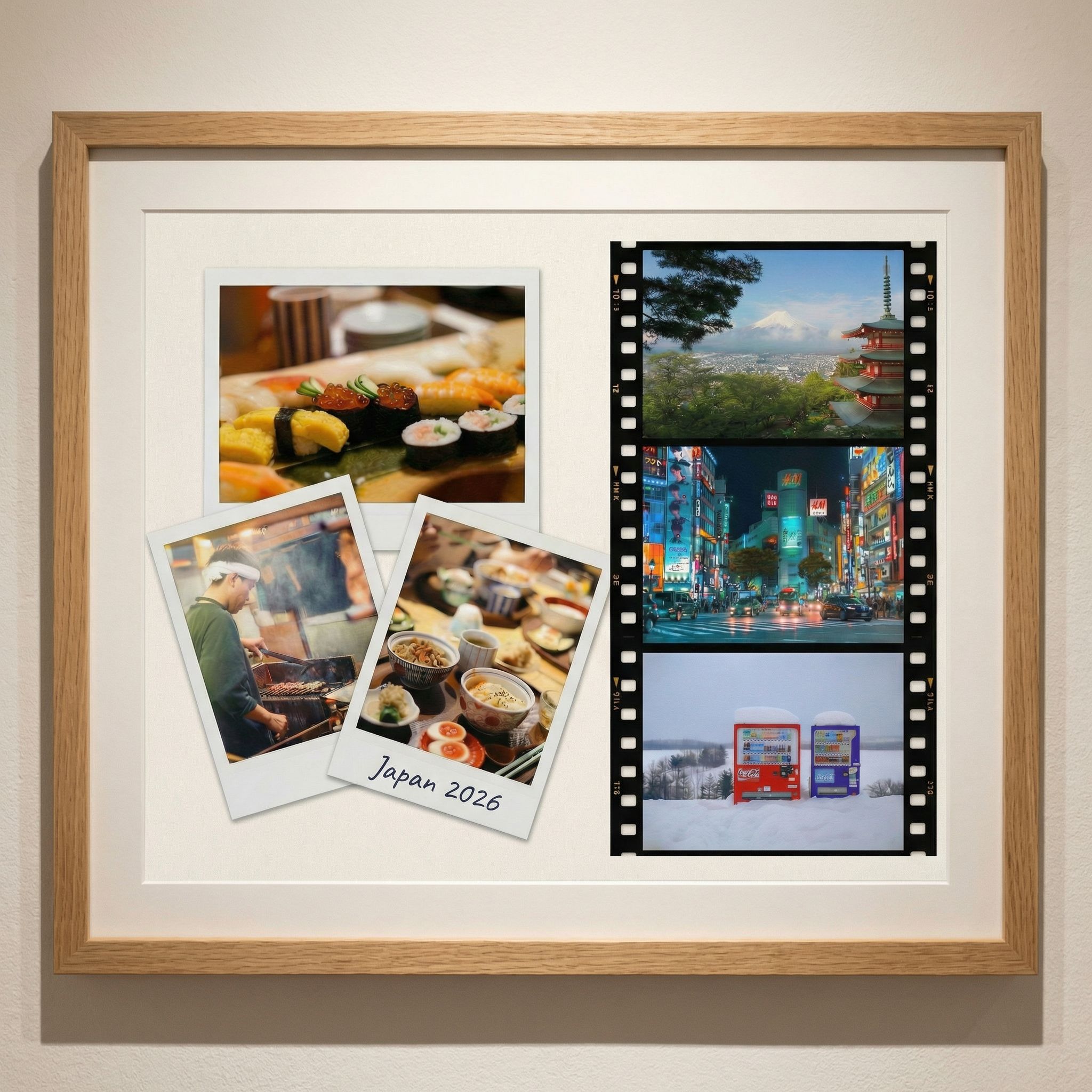 AI-generated photo collage framed on a wall